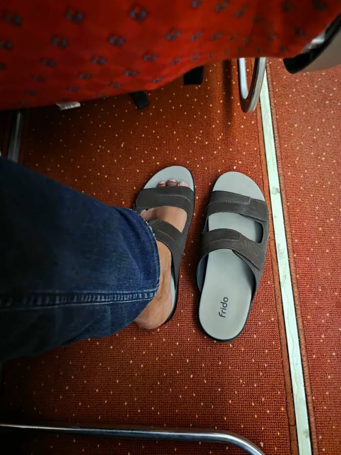 Frido Cloud Comfort sandals — cushioned dual-strap sandals worn outdoors